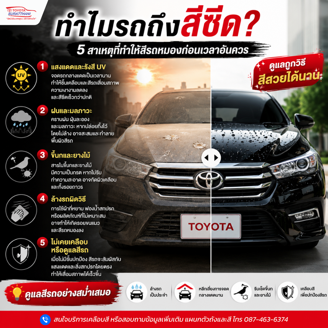 ทำไมรถถึงสีซีด 5 สาเหตุที่ทำให้สีรถหมอง พร้อมวิธีดูแลให้เงางาม